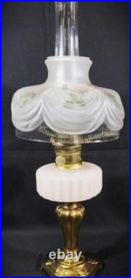 Aladdin 10 Lamp Shade Pink Roses Artist Signed Hand Painted Reverse Satin Glass