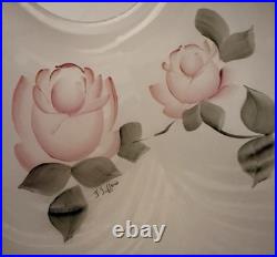 Aladdin 10 Lamp Shade Pink Roses Artist Signed Hand Painted Reverse Satin Glass