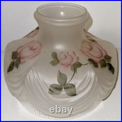 Aladdin 10 Lamp Shade Pink Roses Artist Signed Hand Painted Reverse Satin Glass
