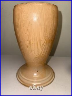 Aladdin 10 Peach / Tan Venetian Art Craft Vase Lamp Variegated Antique Original