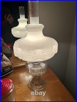 Aladdin 107 Cathedral Model B 1934 Clear Footed Electrified Lamp W Drape Shade
