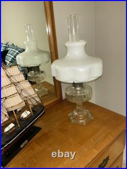 Aladdin 107 Cathedral Model B 1934 Clear Footed Electrified Lamp W Drape Shade Aladdin 107 Cathedral Model B 1934 Clear Footed Electrified Lamp W Drape Shade
