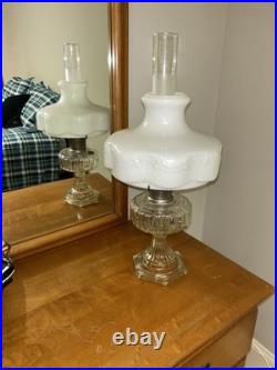 Aladdin 107 Cathedral Model B 1934 Clear Footed Electrified Lamp W Drape Shade