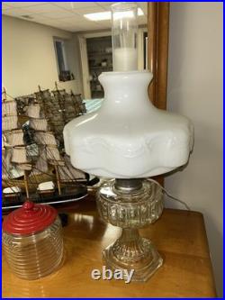 Aladdin 107 Cathedral Model B 1934 Clear Footed Electrified Lamp W Drape Shade Aladdin 107 Cathedral Model B 1934 Clear Footed Electrified Lamp W Drape Shade