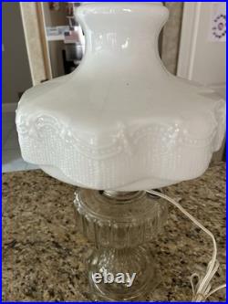 Aladdin 107 Cathedral Model B 1934 Clear Footed Electrified Lamp W Drape Shade Aladdin 107 Cathedral Model B 1934 Clear Footed Electrified Lamp W Drape Shade