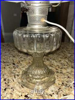 Aladdin 107 Cathedral Model B 1934 Clear Footed Electrified Lamp W Drape Shade Aladdin 107 Cathedral Model B 1934 Clear Footed Electrified Lamp W Drape Shade