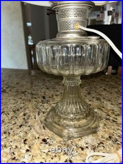 Aladdin 107 Cathedral Model B 1934 Clear Footed Electrified Lamp W Drape Shade Aladdin 107 Cathedral Model B 1934 Clear Footed Electrified Lamp W Drape Shade