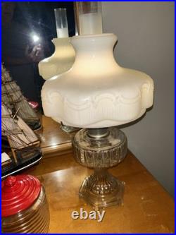 Aladdin 107 Cathedral Model B 1934 Clear Footed Electrified Lamp W Drape Shade Aladdin 107 Cathedral Model B 1934 Clear Footed Electrified Lamp W Drape Shade