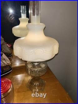 Aladdin 107 Cathedral Model B 1934 Clear Footed Electrified Lamp W Drape Shade