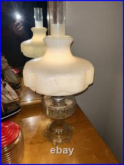 Aladdin 107 Cathedral Model B 1934 Clear Footed Electrified Lamp W Drape Shade
