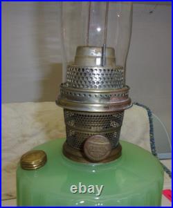 Aladdin 1930's Jadeite Green Corinthian Oil Lamp. Model B Burener Chicago, ILL