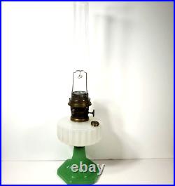 Aladdin 1930s Nu-Type Model B Jadeite & Moonstone Oil Lamp, with Original Chimney