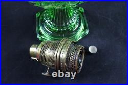 Aladdin 1934 #108 Green Beta Crystal Cathedral Oil Lamp Brass Model B Burner
