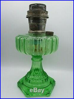 Aladdin 1934 Green Cathedral Kerosene Oil Lamp, Model B Burner Six Footed 12.25
