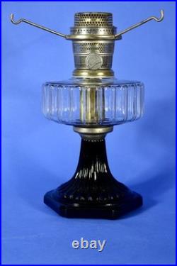Aladdin 1935-36 B-104 Corinthian Clear/Black Foot Oil Lamp Nickle Model B Burner