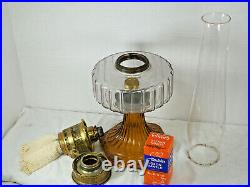 Aladdin 1935 Clear Font Amber foot Corinthian Oil Lamp #23 Burner Chimney B-106