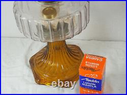 Aladdin 1935 Clear Font Amber foot Corinthian Oil Lamp #23 Burner Chimney B-106