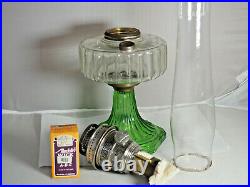 Aladdin 1935 Clear Font Green foot Corinthian Oil Lamp Model B Burner chimney B