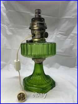 Aladdin 1935 Green Crystal Corinthian Oil Lamp Nickle Model B Burner Electric