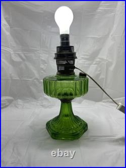 Aladdin 1935 Green Crystal Corinthian Oil Lamp Nickle Model B Burner Electric