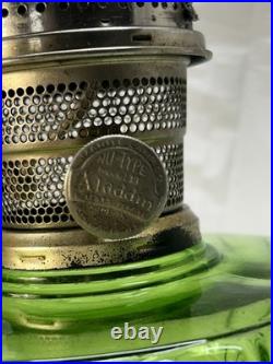 Aladdin 1935 Green Crystal Corinthian Oil Lamp Nickle Model B Burner Electric