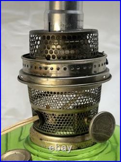 Aladdin 1935 Green Crystal Corinthian Oil Lamp Nickle Model B Burner Electric