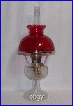 Aladdin 1937 Clear BEEHIVE Oil Kerosene Lamp with Cranberry Dot Optic Shade