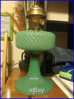Aladdin 1937 Oil Lamp Green Moonstone Jadeite Diamond Quilt-Excellent Condition