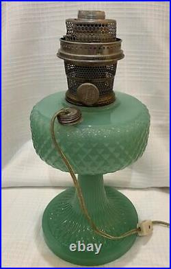 Aladdin 1937 Quilted Green Jadeite Converted Oil Mantle Lamp Company