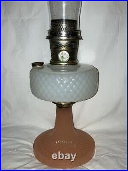 Aladdin 1937 White Moonstone Diamond Quilt withRose Font Model B-91 Kerosene Lamp