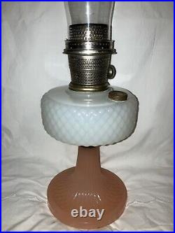 Aladdin 1937 White Moonstone Diamond Quilt withRose Font Model B-91 Kerosene Lamp