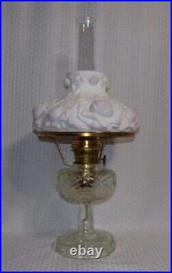Aladdin 1941 CRYSTAL Washington Drape Kerosene Lamp with Cased PUFFY ROSE Shade