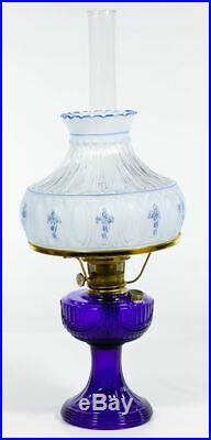 Aladdin 1993 Colbalt Blue Lincoln Drape Kerosene Lamp Hand painted shade Unused