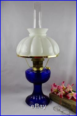Aladdin 1995 Short Lincoln Drape Lamp Cobalt Blue with Shade and Chimney
