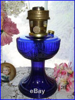 Aladdin 1995 Short Lincoln Drape Lamp Cobalt Blue with Shade and Chimney