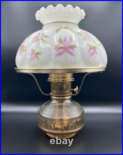 Aladdin 23 Colonial Squares Oil Lamp w Hand Painted Milk Glass Floral Shade