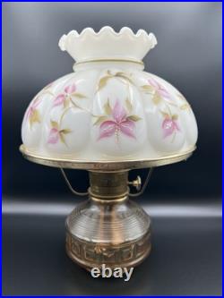 Aladdin 23 Colonial Squares Oil Lamp w Hand Painted Milk Glass Floral Shade
