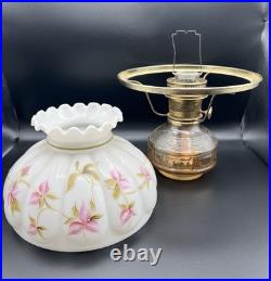Aladdin 23 Colonial Squares Oil Lamp w Hand Painted Milk Glass Floral Shade