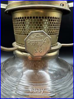 Aladdin 23 Colonial Squares Oil Lamp w Hand Painted Milk Glass Floral Shade