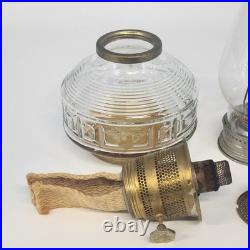 Aladdin 23 Kerosene Mantle Lamp Brass Burner Colonial Squares Clear Reservoir