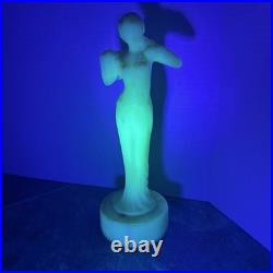 Aladdin Alacite G16 Undrilled Figural Nude Woman Table Lamp Base Uranium Glass