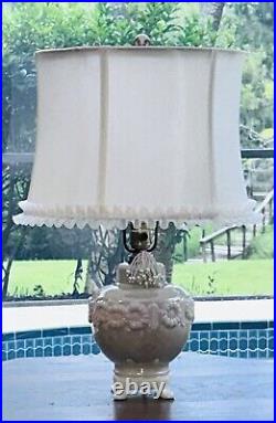 Aladdin Alacite Glass Lamp White Milk Glass Opalescent Silk Shade & Finial VTG