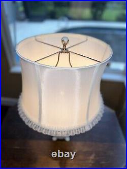 Aladdin Alacite Glass Lamp White Milk Glass Opalescent Silk Shade & Finial VTG