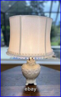 Aladdin Alacite Glass Lamp White Milk Glass Opalescent Silk Shade & Finial VTG