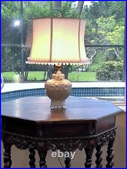 Aladdin Alacite Glass Lamp White Milk Glass Opalescent Silk Shade & Finial VTG