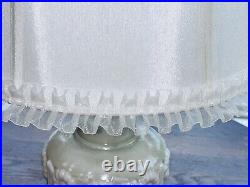 Aladdin Alacite Glass Lamp White Milk Glass Opalescent Silk Shade & Finial VTG