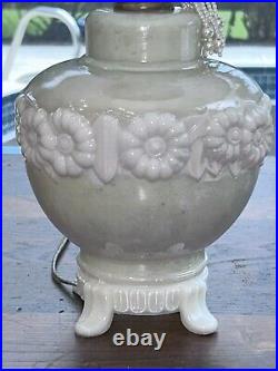 Aladdin Alacite Glass Lamp White Milk Glass Opalescent Silk Shade & Finial VTG