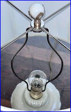 Aladdin Alacite Glass Lamp White Milk Glass Opalescent Silk Shade & Finial VTG