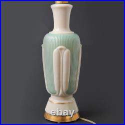 Aladdin Alacite Glass Table Lamp Celadon Green Ivory Art Deco 1940s Original