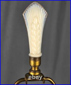 Aladdin Alacite Glass boudoir table lamp, G-252 model, Art Deco Uranium w finial